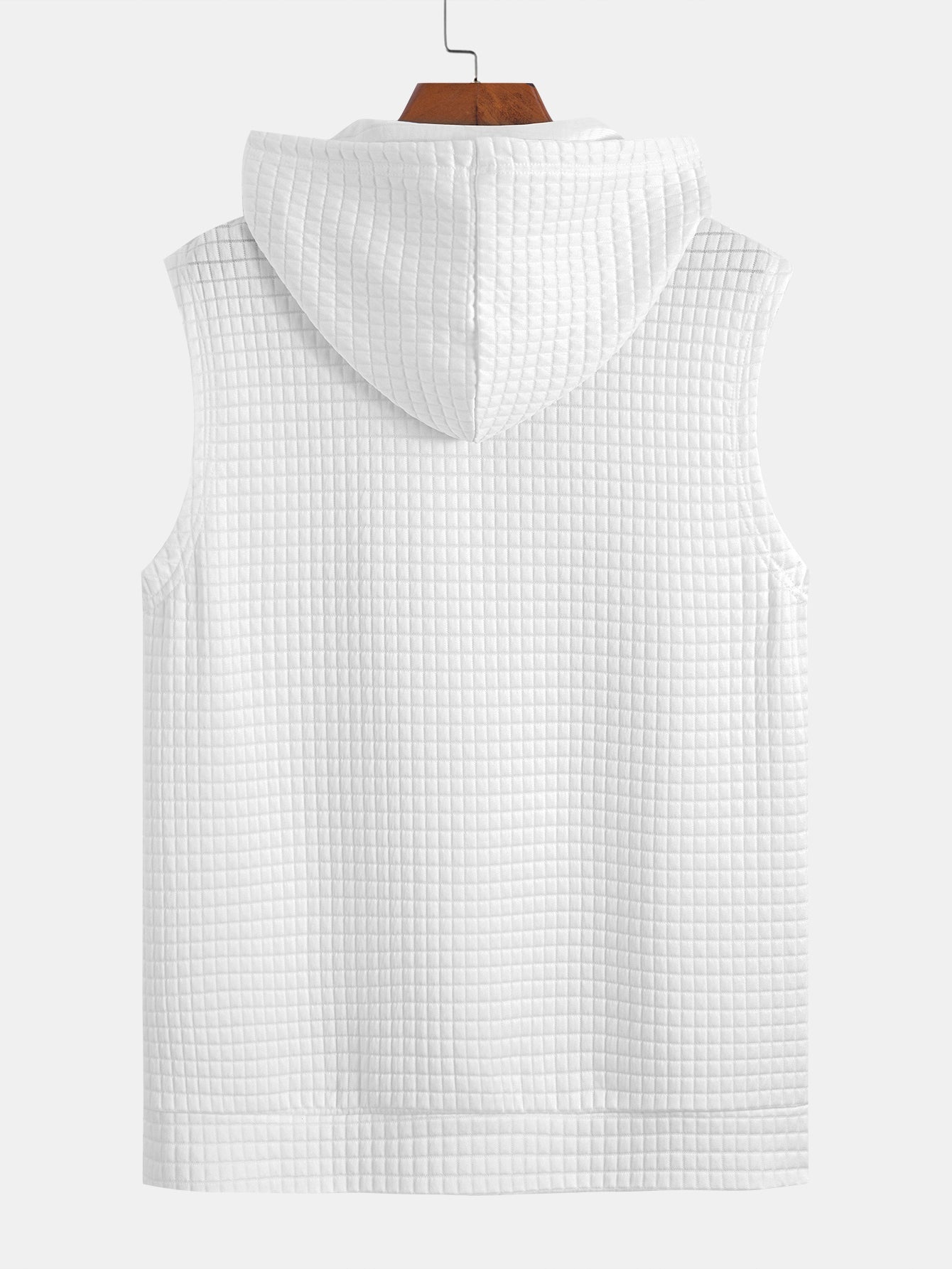 Waffle Sleeveless Hooded T-Shirt With Kangaroo Pocket & Shorts